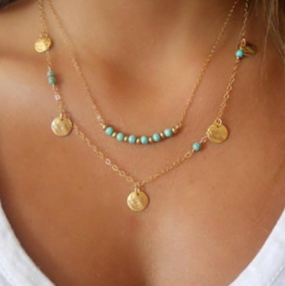 2 Layer Turquoise Gold Necklace - Picture 2 of 3